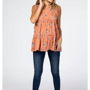 Pinkblush Coral Floral Print Tiered Maternity Tank Top